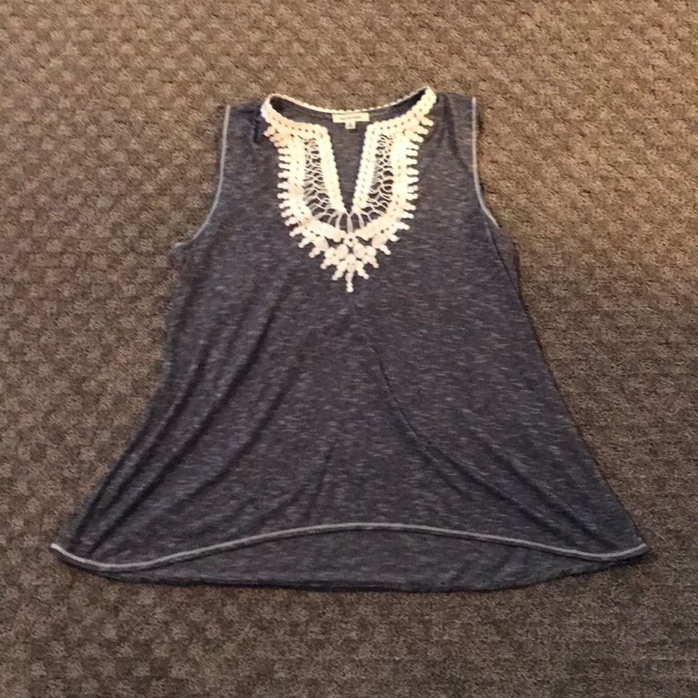 blue and white lace front tank from Max Studio